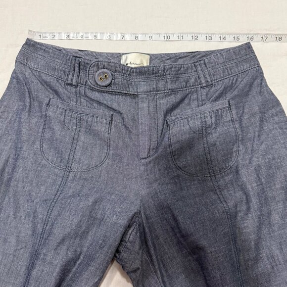 Anthro Elevenses Blue Gray Chambray Wide-Leg Cuffed Pants Size‎ 10 - Picture 9 of 9